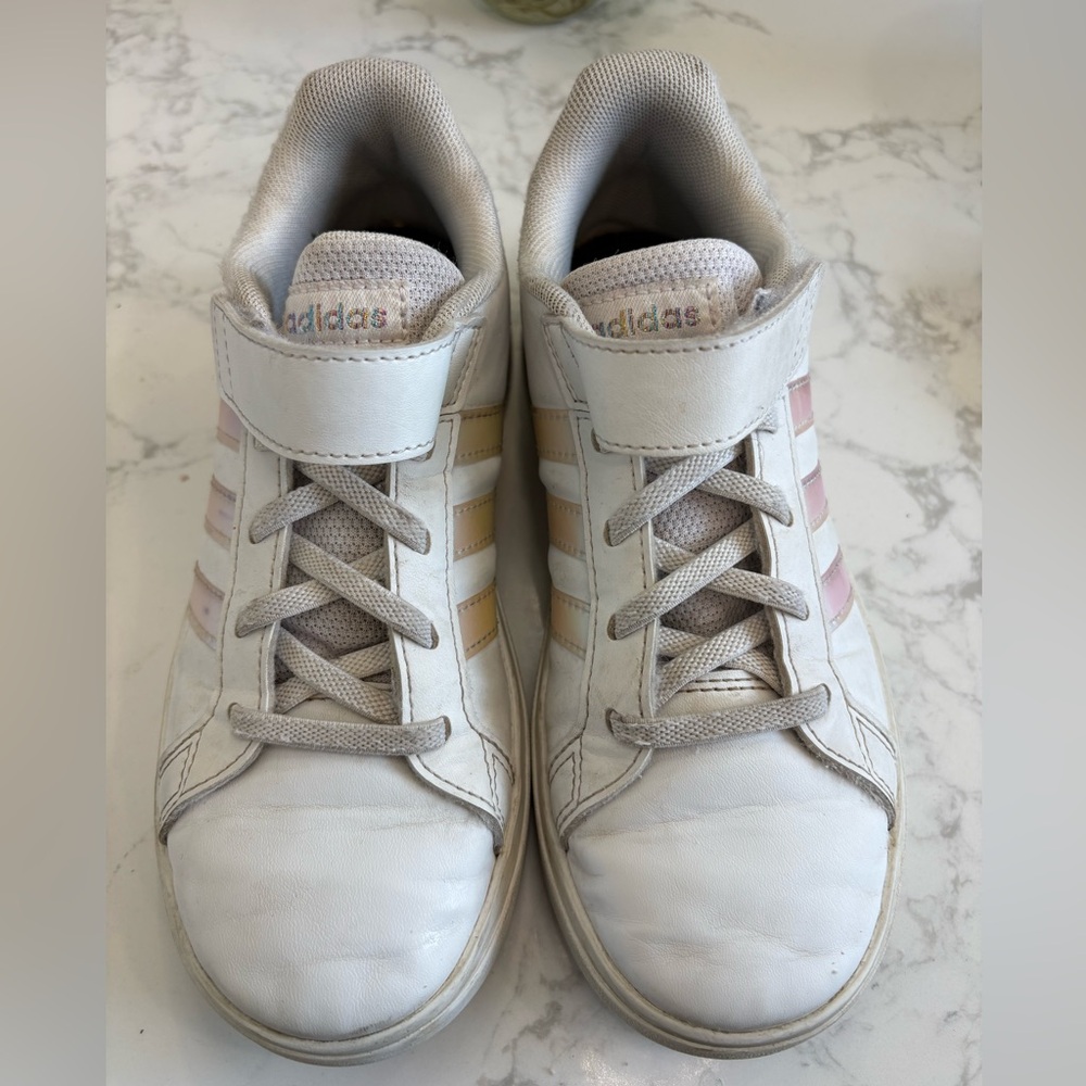 Adidas youth size 2 pink metallic sneakers.